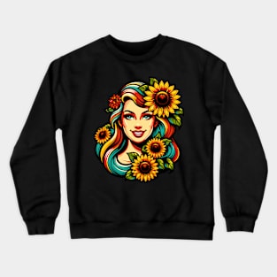 Woman with sunflowers Crewneck Sweatshirt